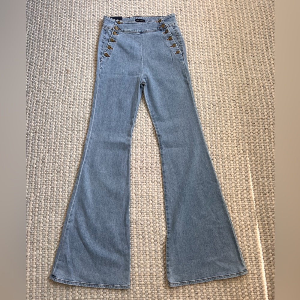 Ramy Brook Light Blue High-Rise Flared Jeans with Side Buttons